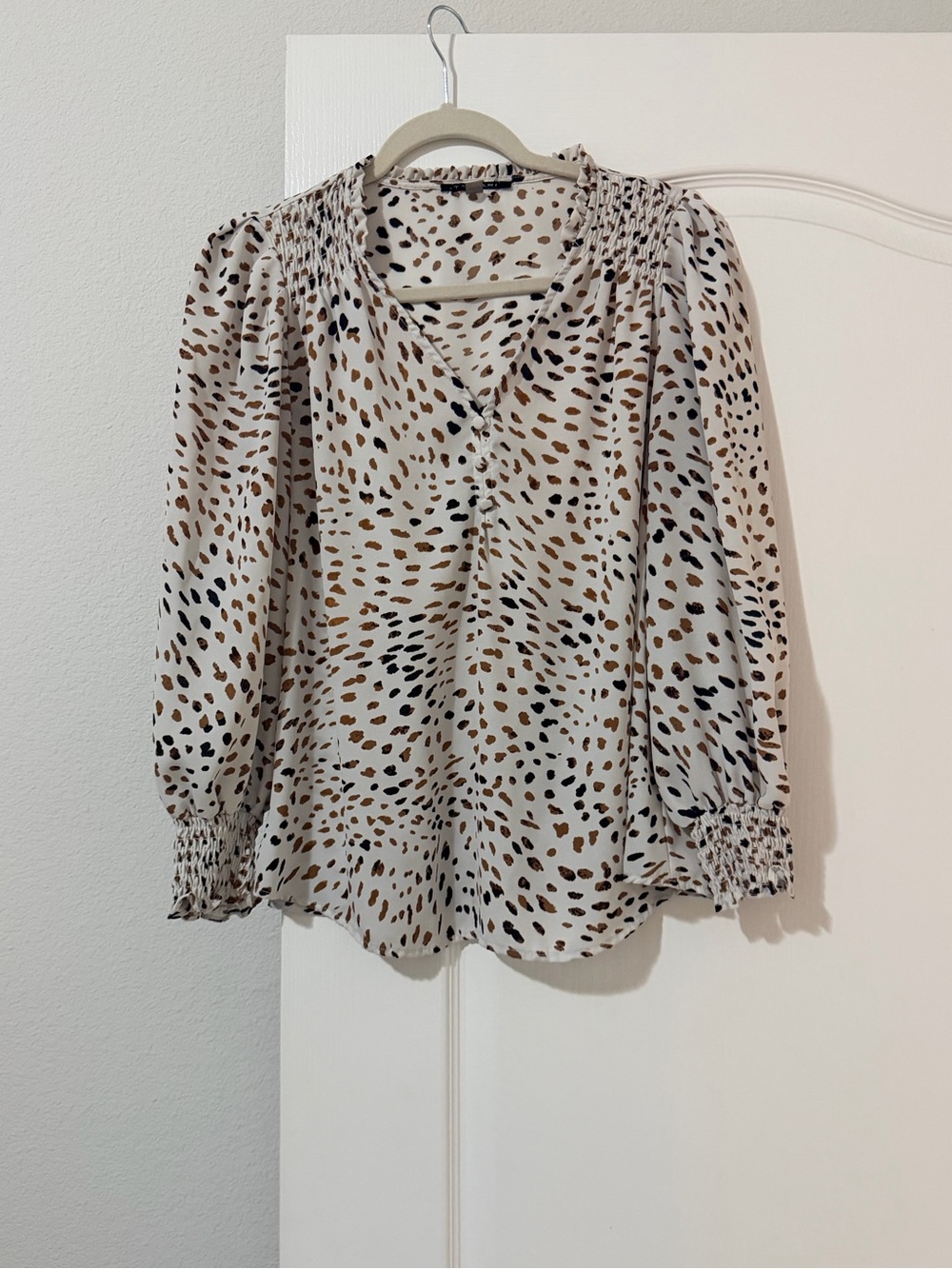 Tahari Animal Print Blouse with Ruffled Sleeves